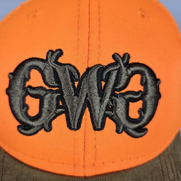 GIRLS WITH GUNS MESH TRUCKER CURVED BILL SNAPBACK HAT NEON ORANGE PONYTAIL HOLE - Picture 2 of 10